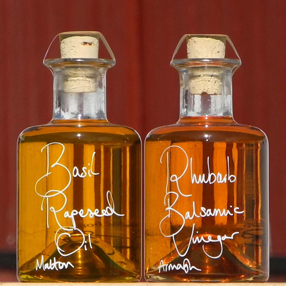 Rhubarb Balsamic Vinegar and Basil infused Oil Pair