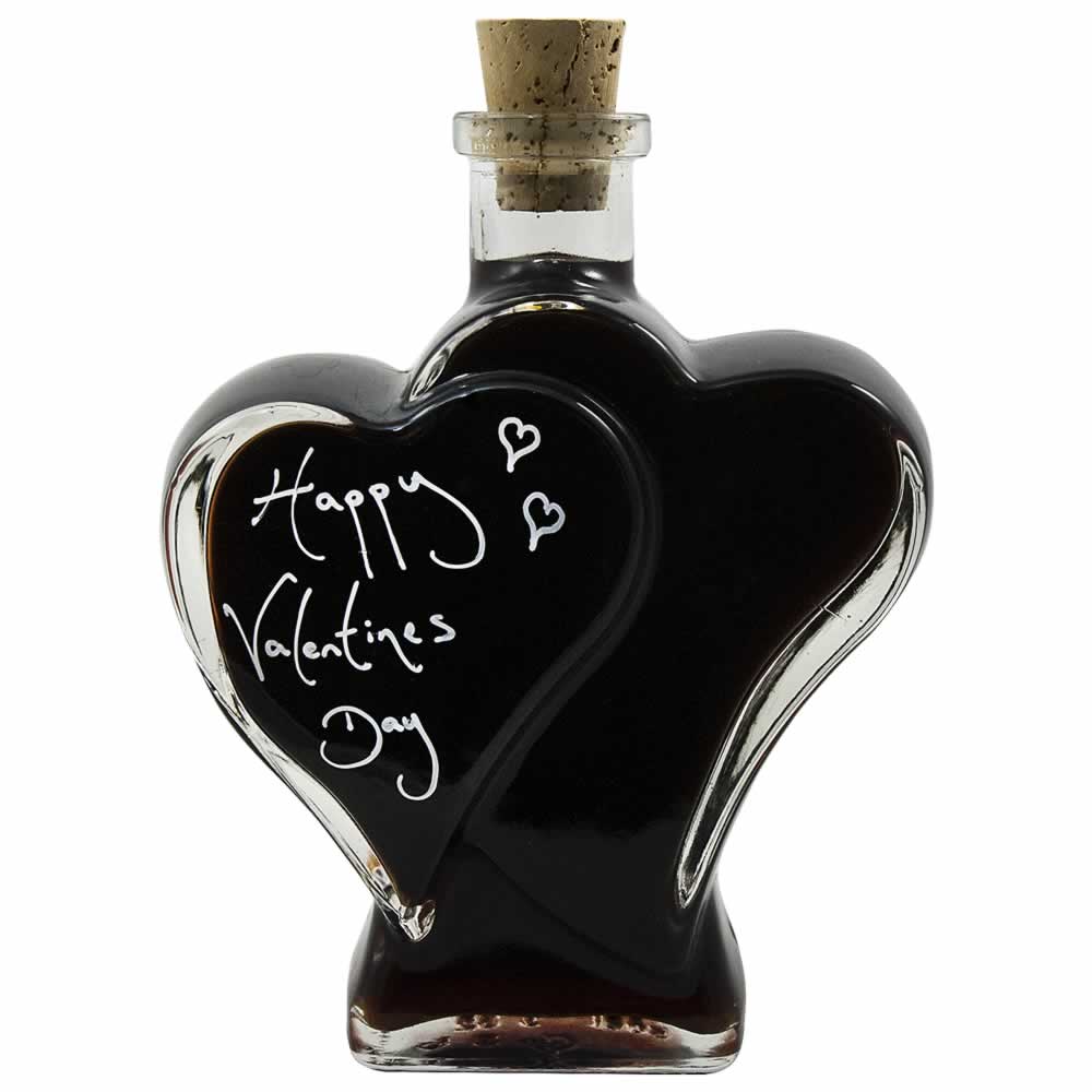 A big heart shaped bottle of Chocolate Rum Liqueur