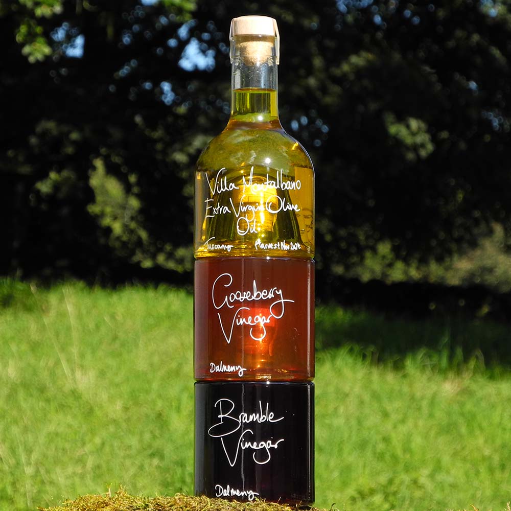 Tuscan Oil and Vinegar Stacking Gift Set with Gooseberry Vinegar and Bramble Vinegar
