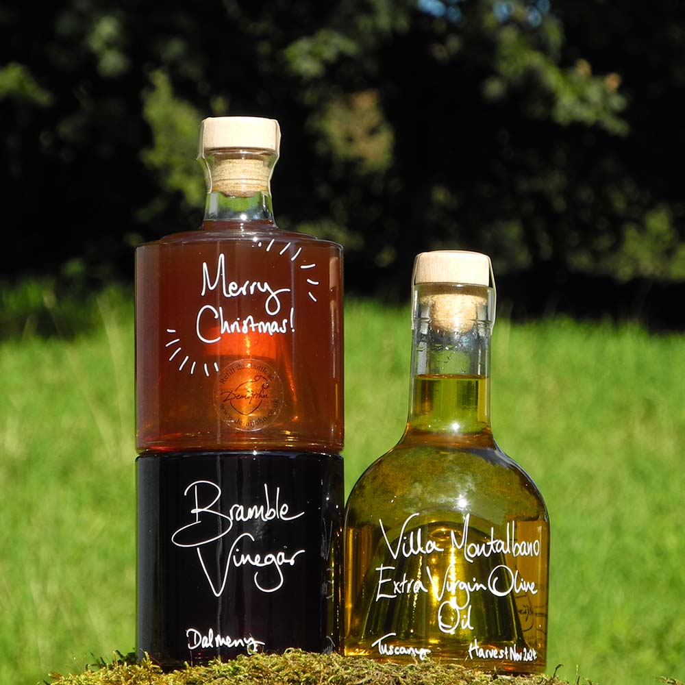 Tuscan Oil and Vinegar Stacking Gift Set with Gooseberry Vinegar and Bramble Vinegar