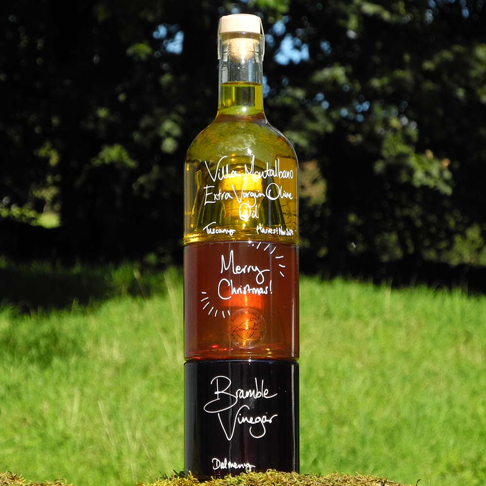 Tuscan Oil and Vinegar Stacking Gift Set with Gooseberry Vinegar and Bramble Vinegar