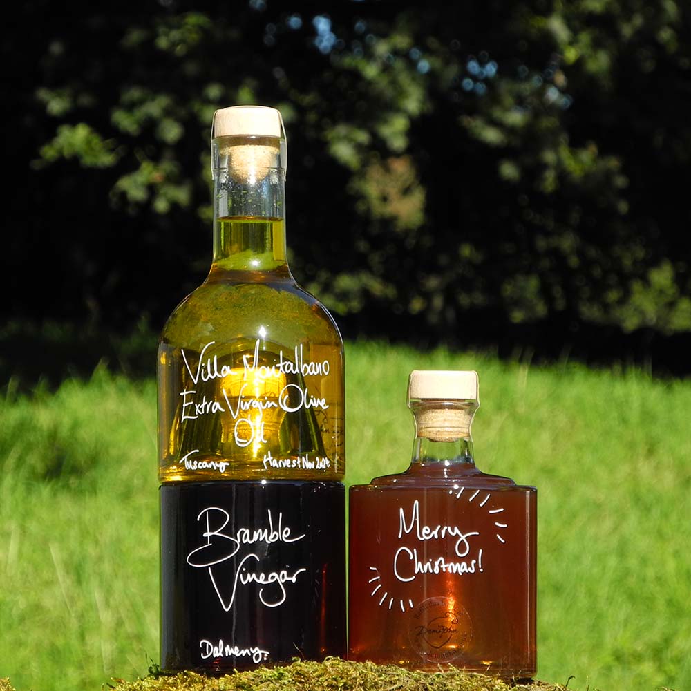 Tuscan Oil and Vinegar Stacking Gift Set with Gooseberry Vinegar and Bramble Vinegar