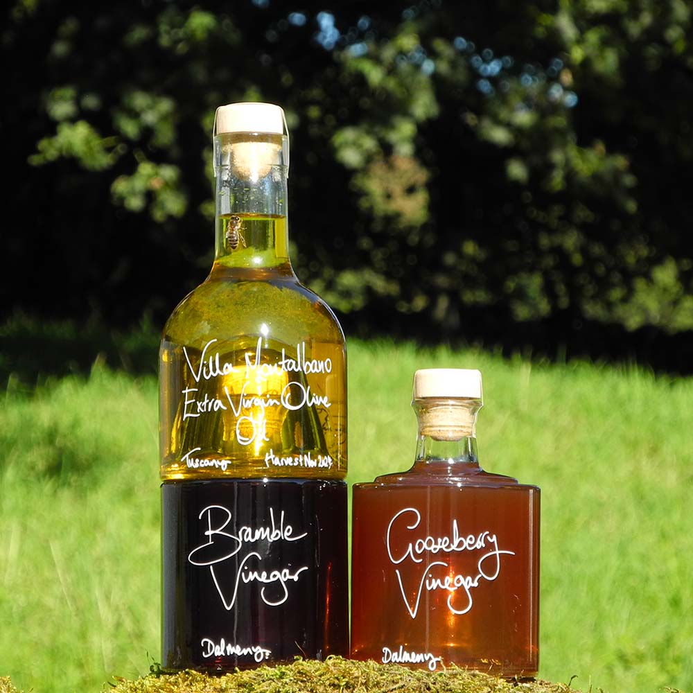Tuscan Oil and Vinegar Stacking Gift Set with Gooseberry Vinegar and Bramble Vinegar