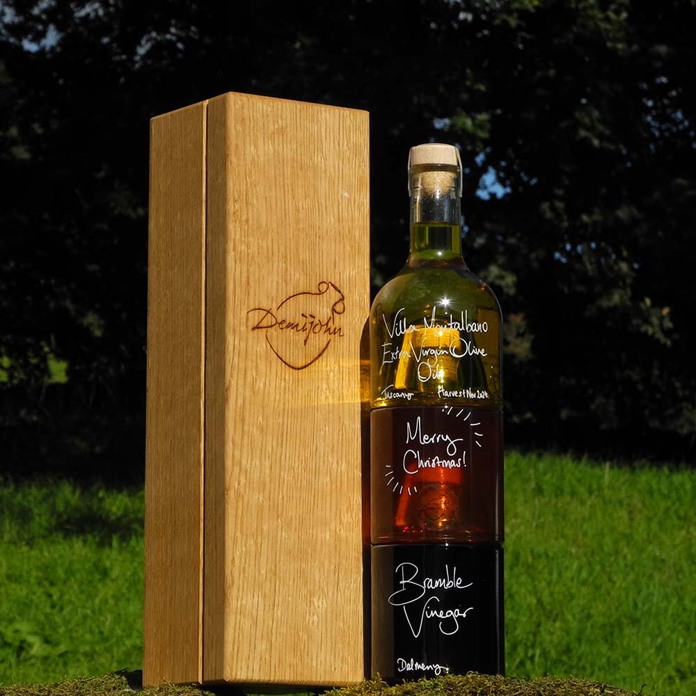 Tuscan Oil and Vinegar Stacking Gift Set with Gooseberry Vinegar and Bramble Vinegar with Oak Gift Box