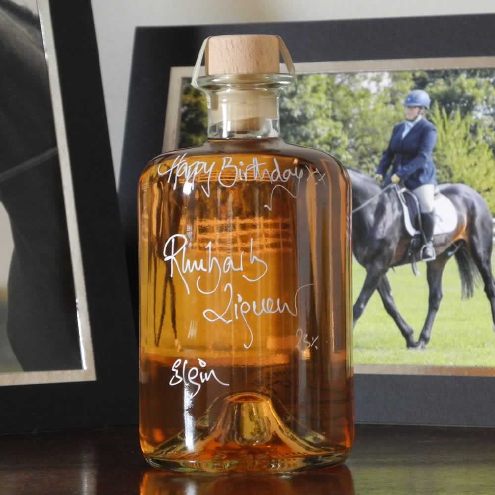 Rhubarb Liqueur in a herbalist bottle